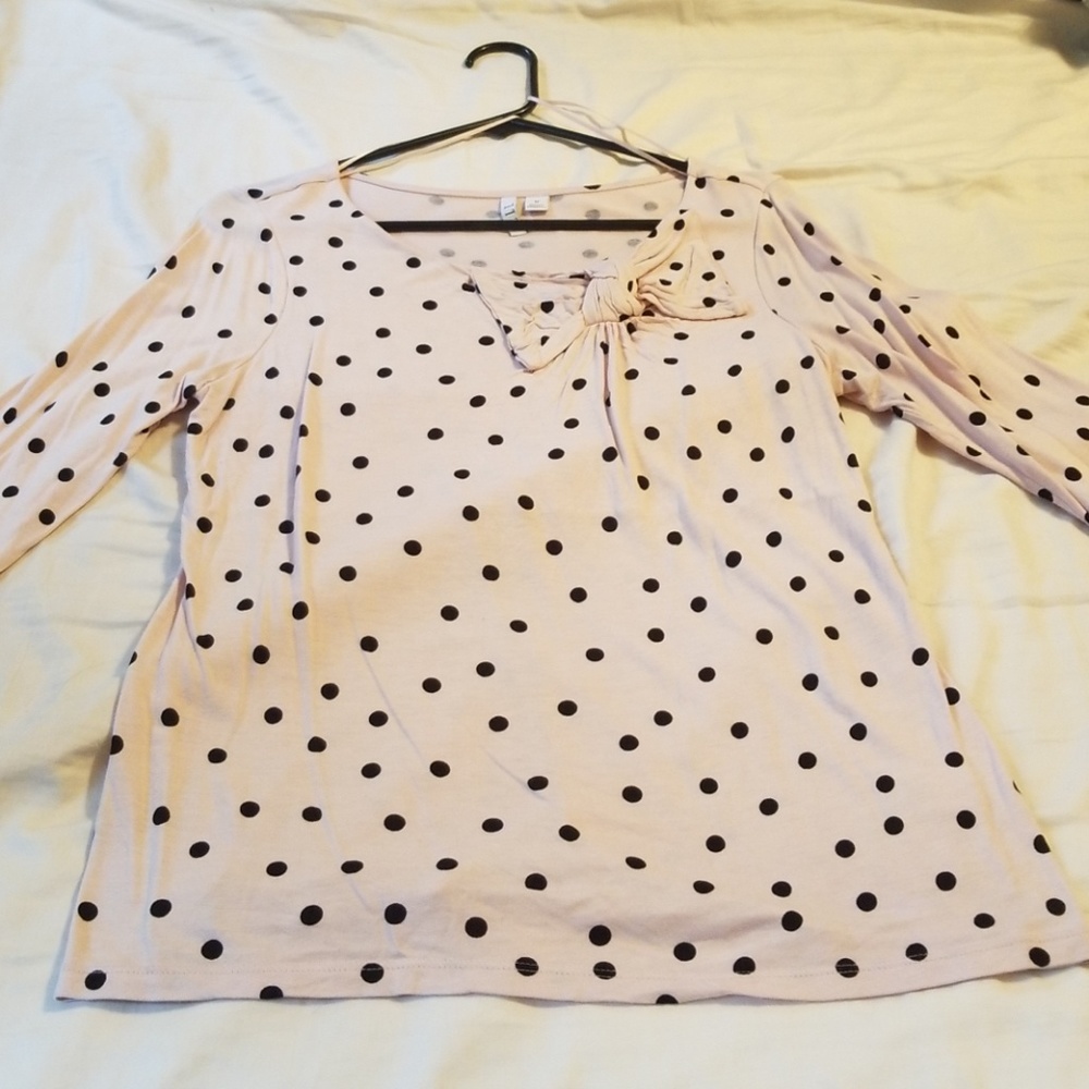 Black and pink 3/4 sleeve blouse with bow